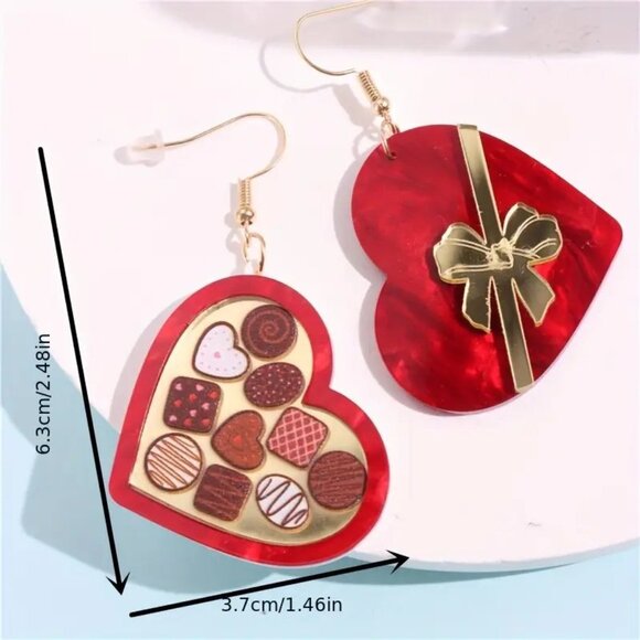 Valentine'S Day Heart-Shaped Acrylic  & Dangle Earrings, (New) - Picture 2 of 3
